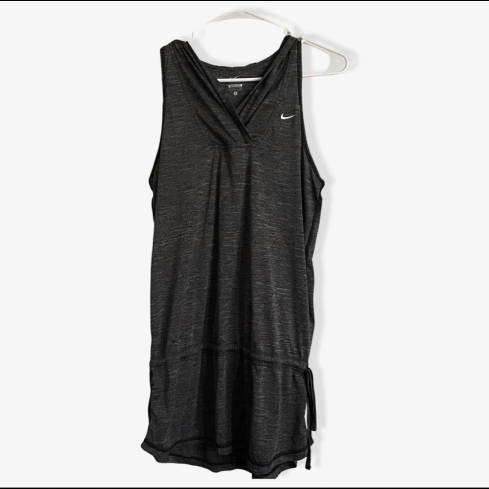 Nike Marled Gray Drawstring Waist V Neck Hooded Swimsuit Cover Up Dress sz S